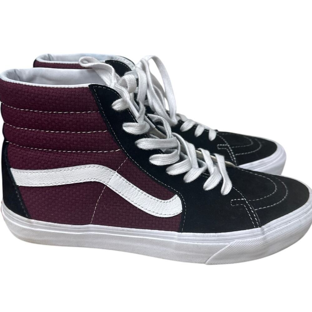 Vans Sk8-Hi Burgundy Black Suede High Top Skate Shoes Mens 9 Womens 10.5